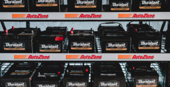 Duralast Gold batteries on the rack at an AutoZone