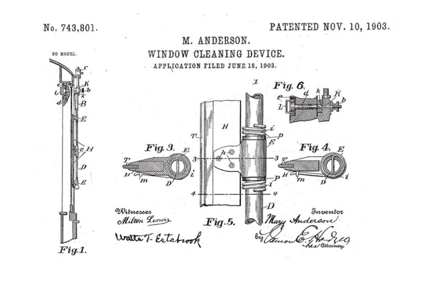 First windshield wiper design from Mary Anderson's patent