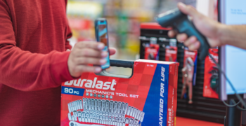 Person purchasing 90 piece Duralast mechanic's tool set
